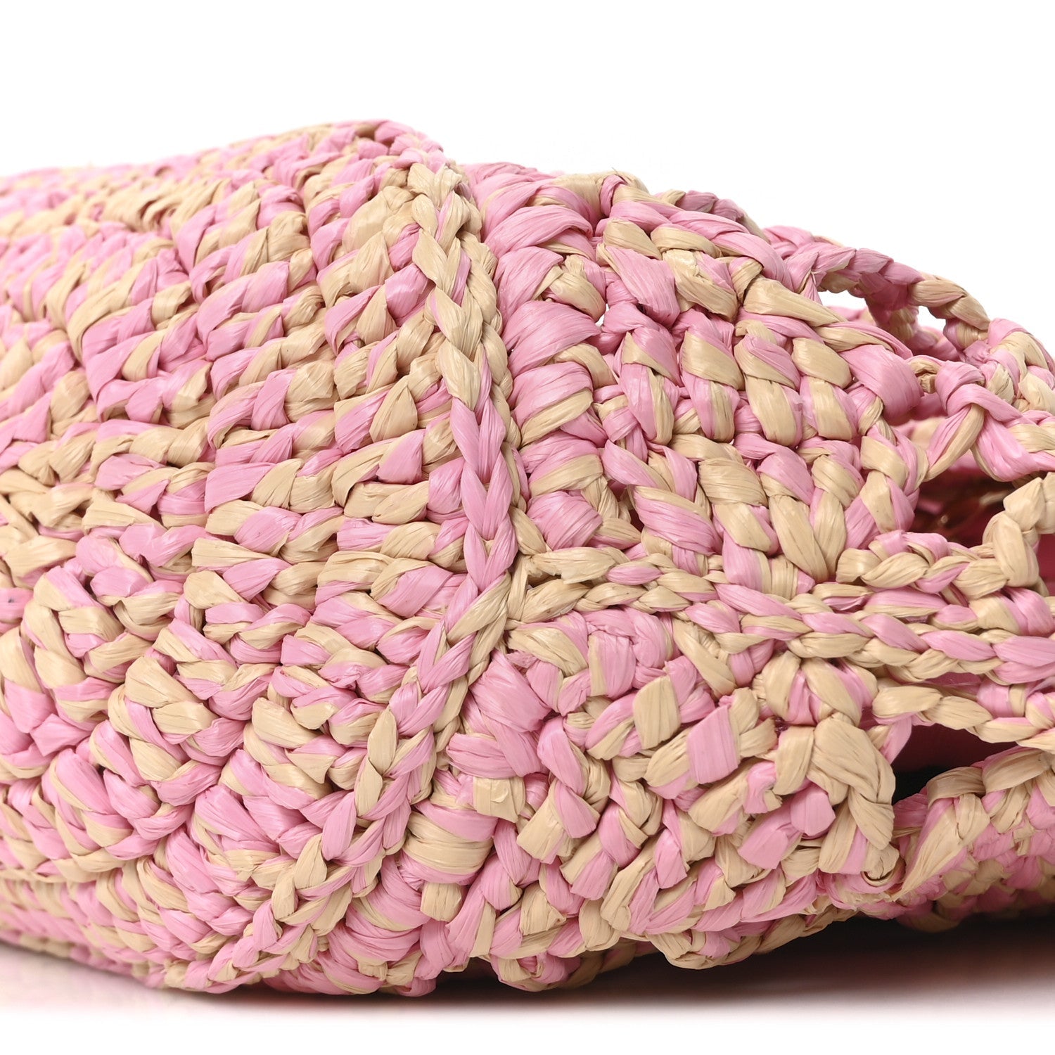 Chanel Raffia Effect Braided Small Shopping Bag Beige Pink