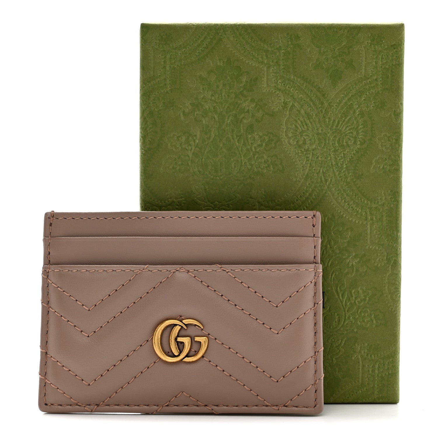Gucci Calfskin Matelasse GG Marmont Card Holder Porcelain Rose