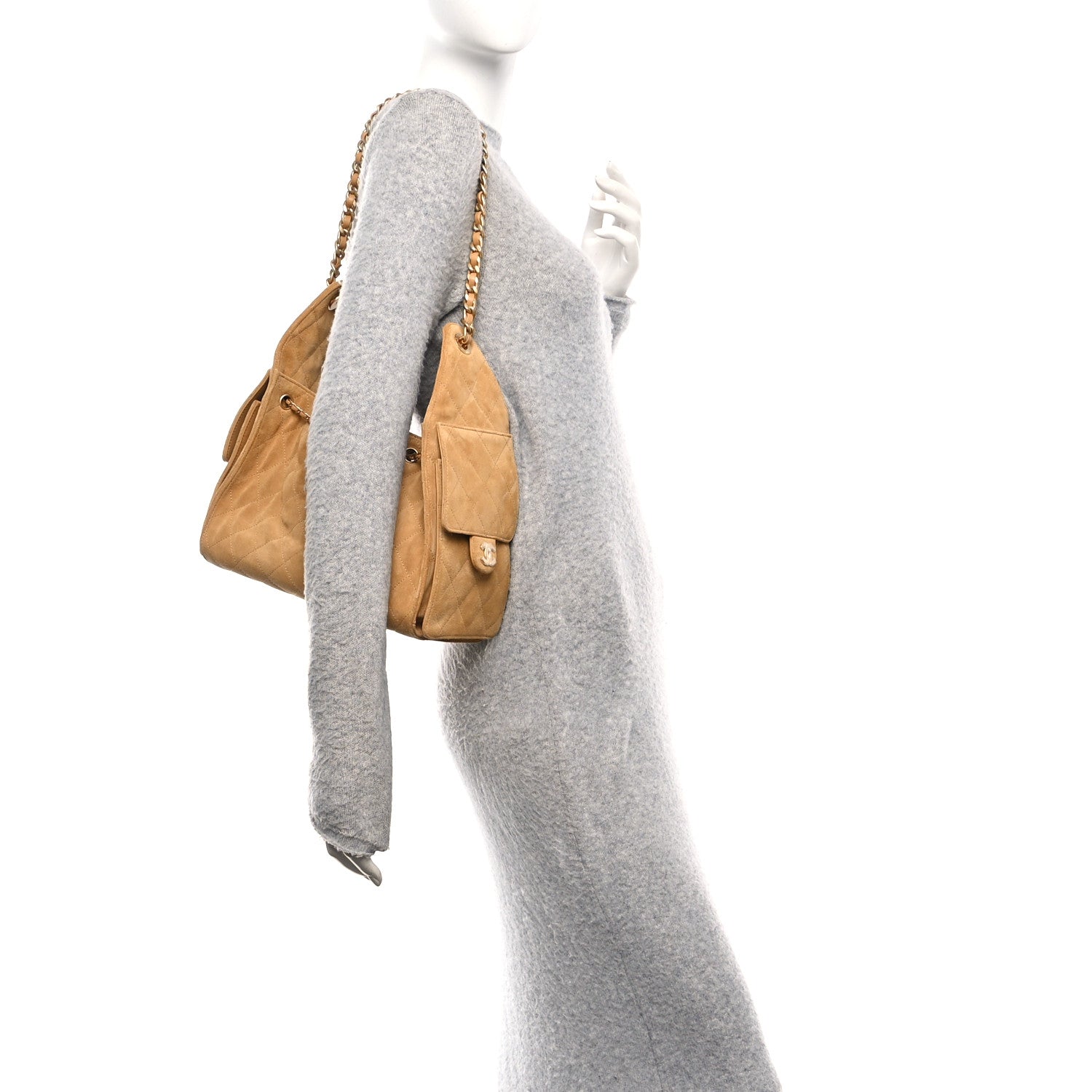 Chanel Suede Quilted Small Chanel 25 Handbag Beige