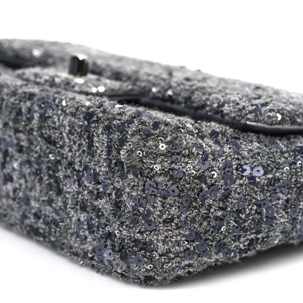 Chanel Sequin Quilted Small Single Flap Grey Dark Grey