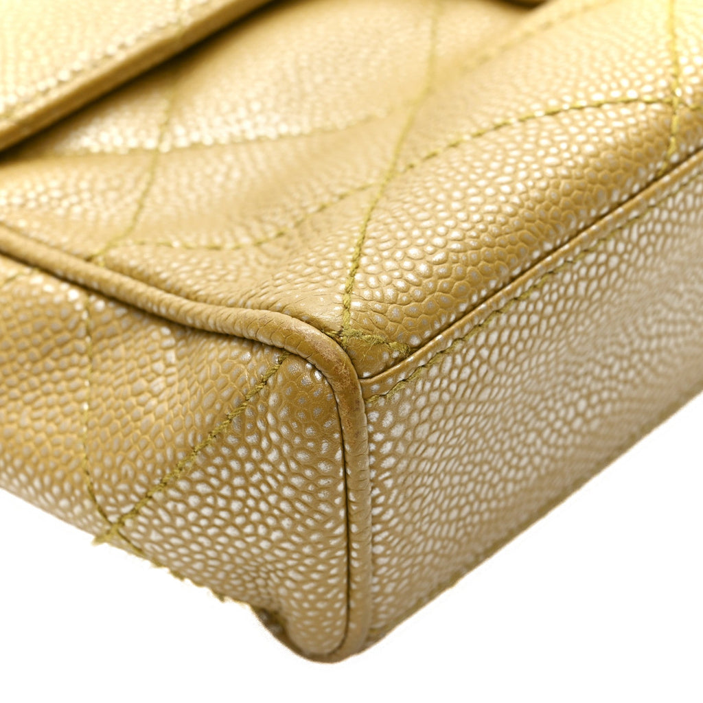 Chanel Metallic Caviar Quilted Medium Single Flap Beige