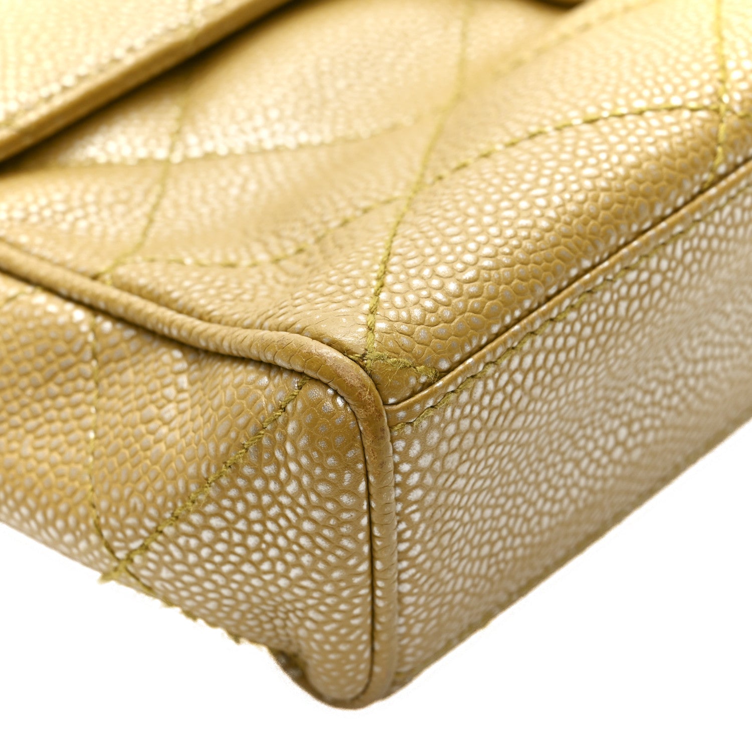 Chanel Metallic Caviar Quilted Medium Single Flap Beige