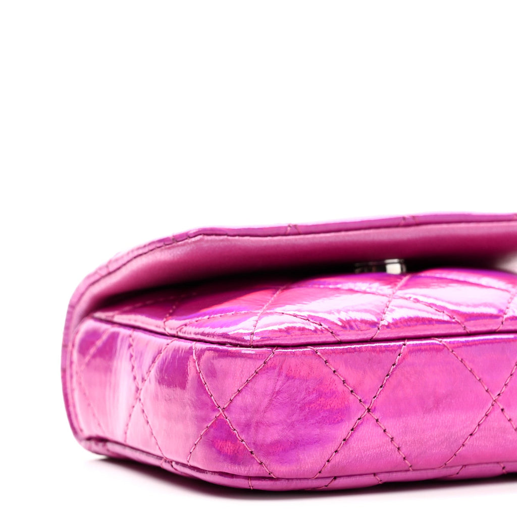 Iridescent Mirror Goatskin Hook Card Holder Fuchsia