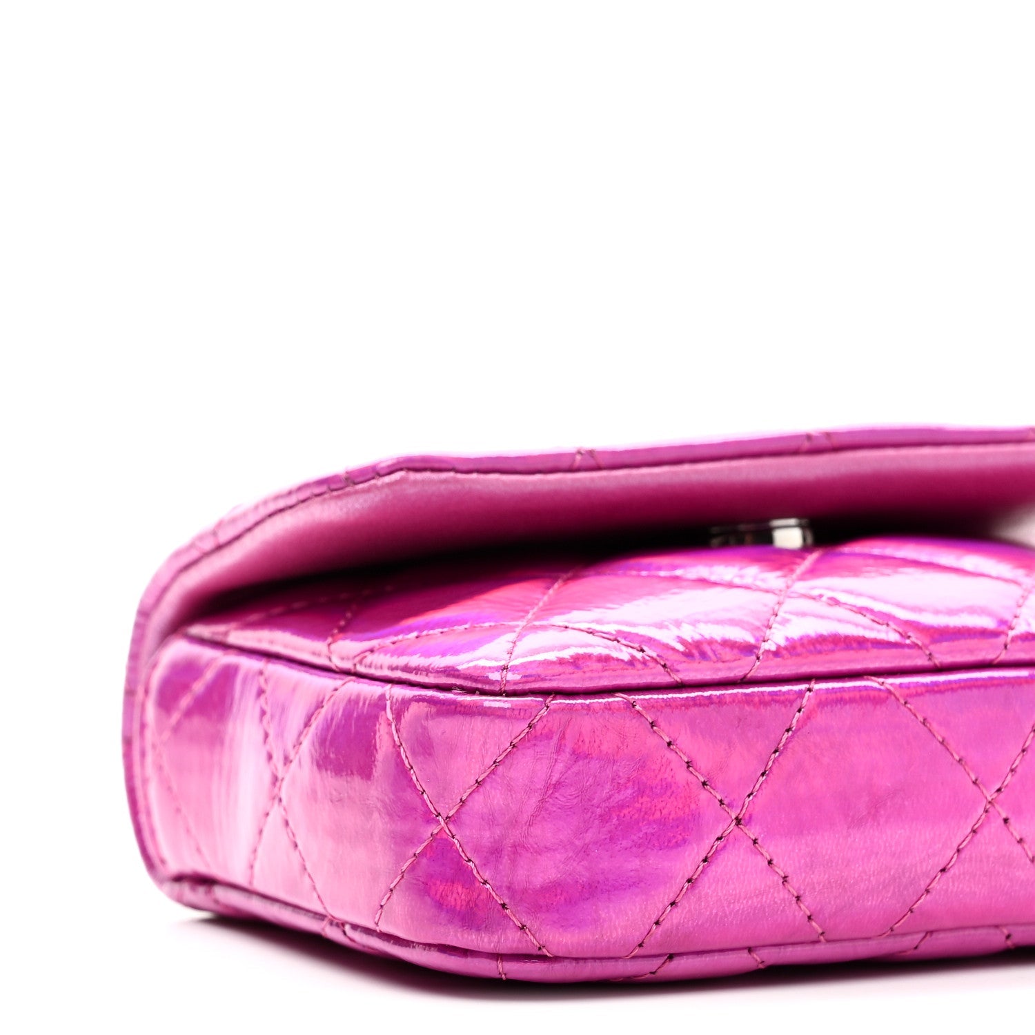 Iridescent Mirror Goatskin Hook Card Holder Fuchsia