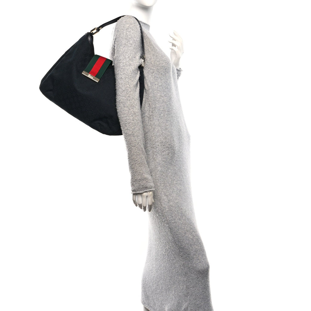 Gucci Monogram Large New Ladies Web Hobo Black