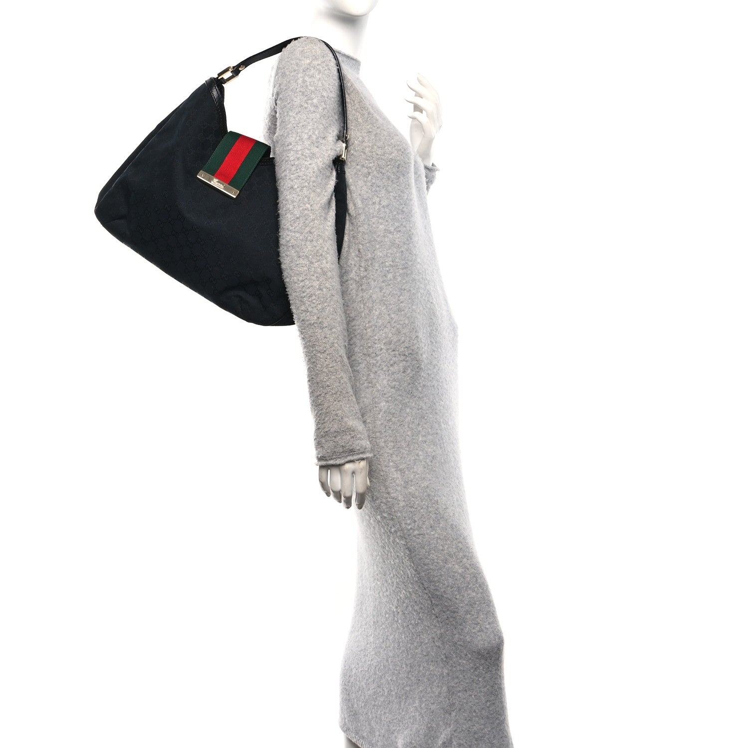Gucci Monogram Large New Ladies Web Hobo Black