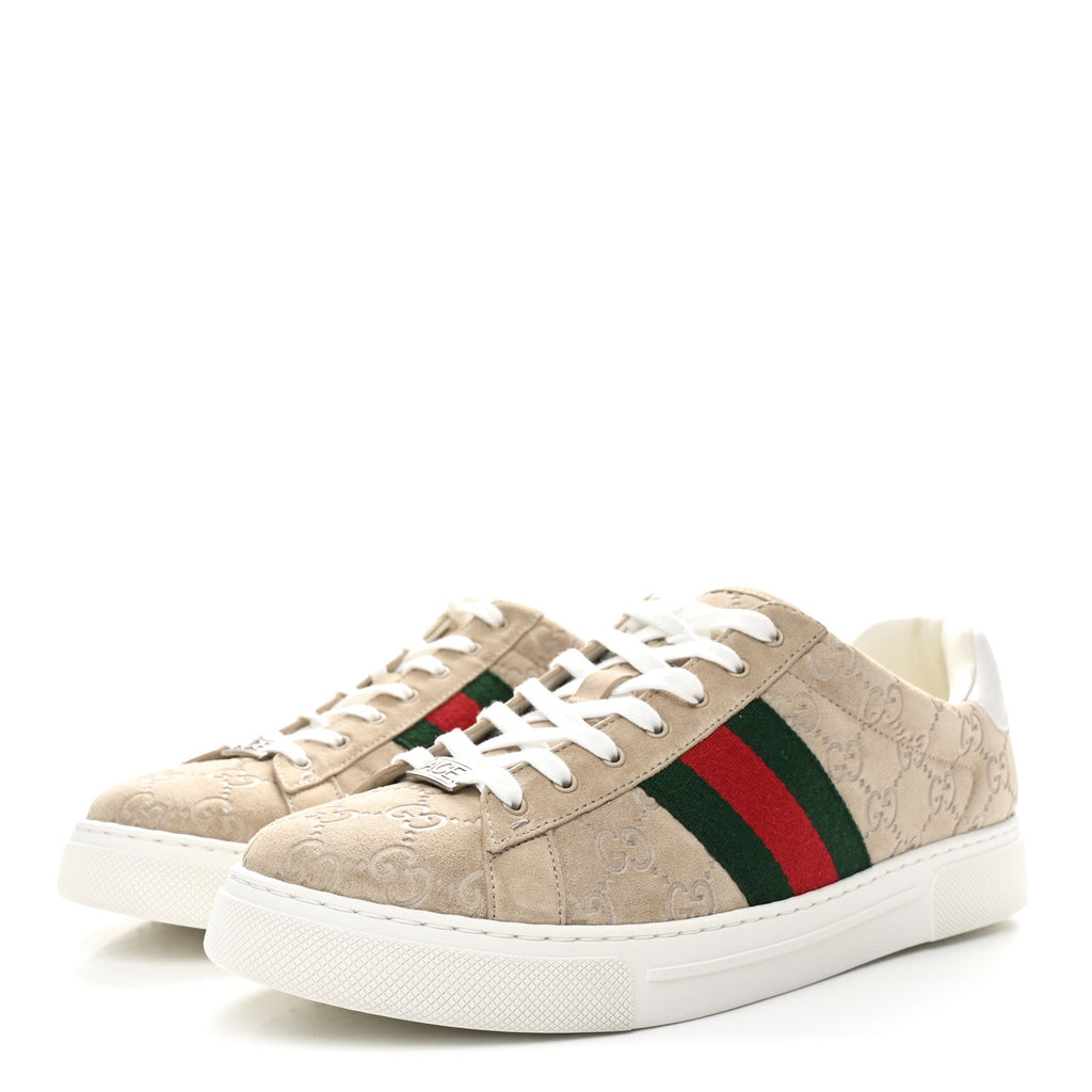 Gucci GG Suede Monogram Web Mens Sneakers 9 Oatmeal Mystic White