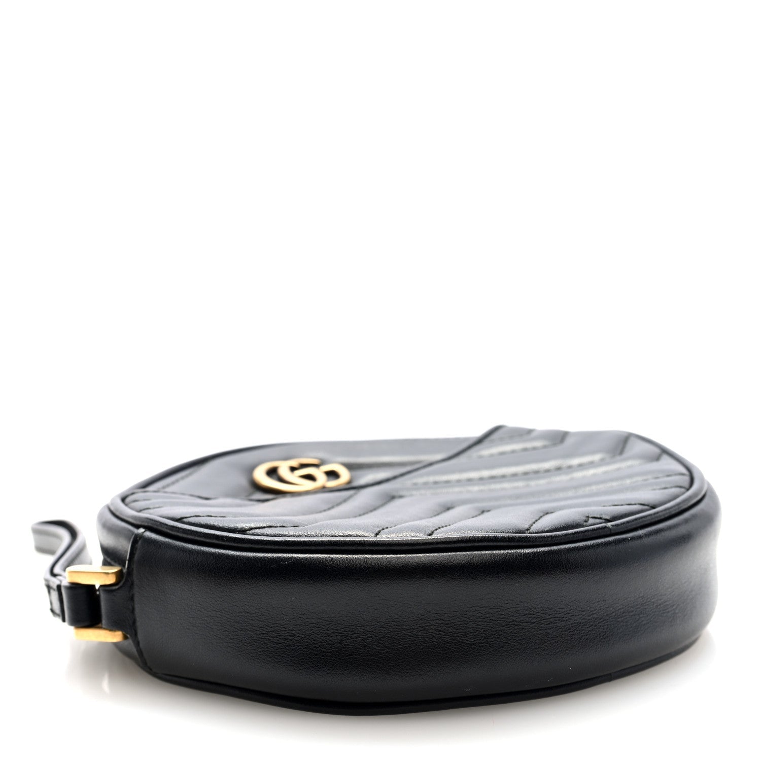 Gucci Calfskin Matelasse GG Marmont Round Wrist Wallet Black