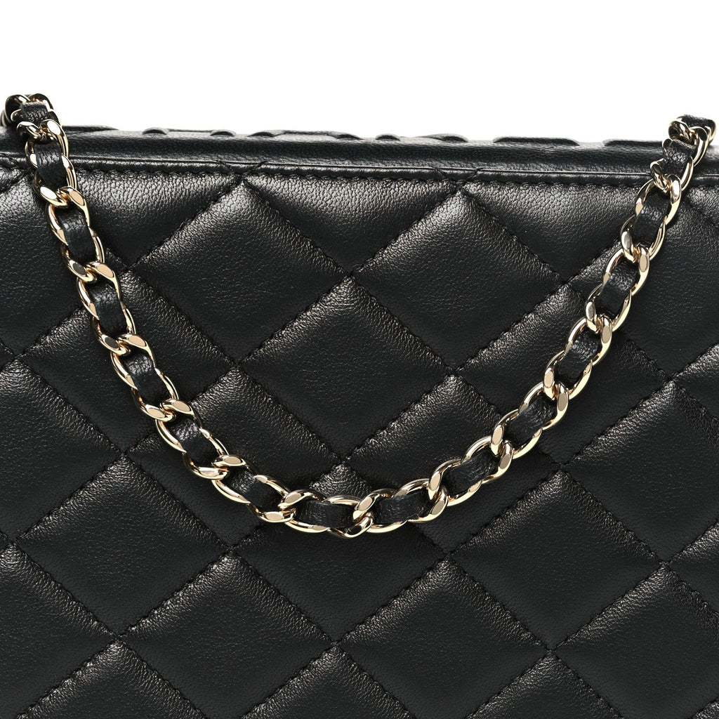 Chanel Lambskin Quilted Book Wallet On Chain WOC Black
