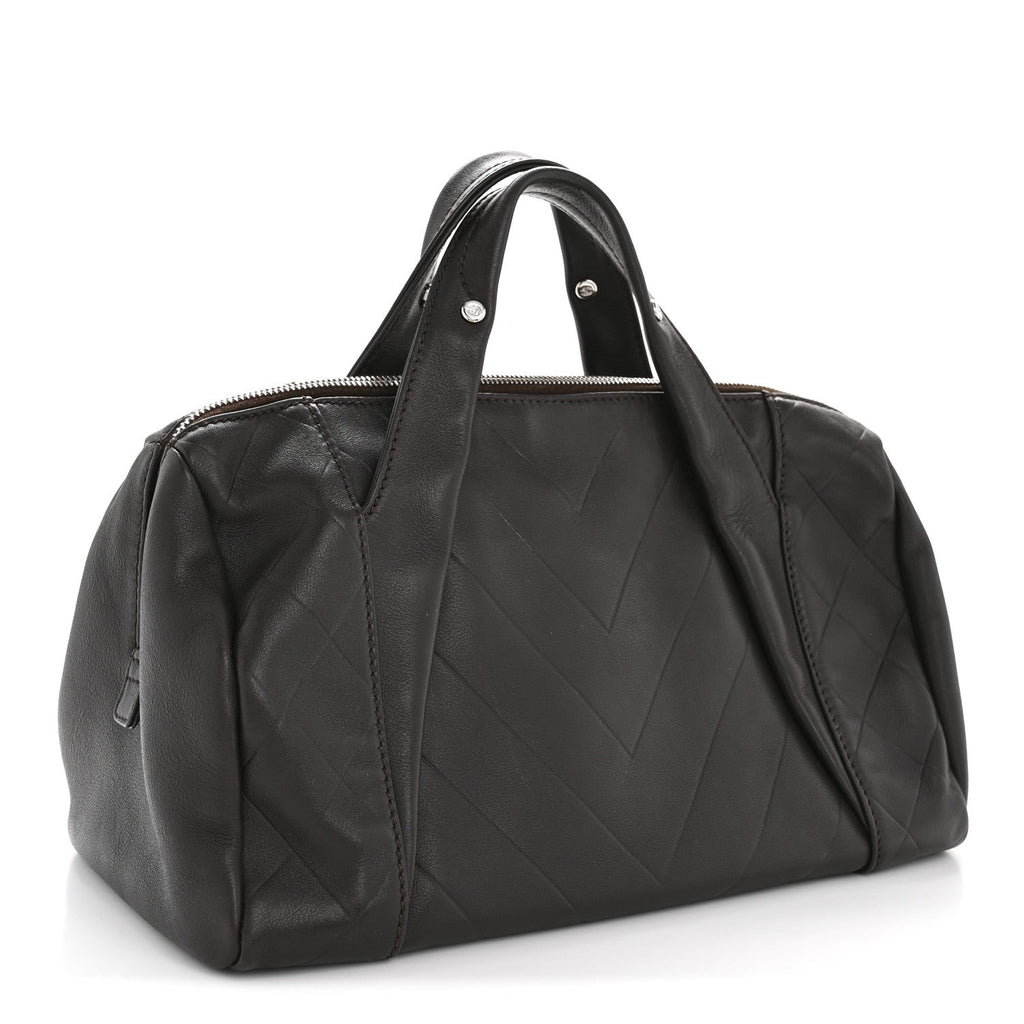 Chanel Calfskin Chevron CC All Day Long Boston Brown