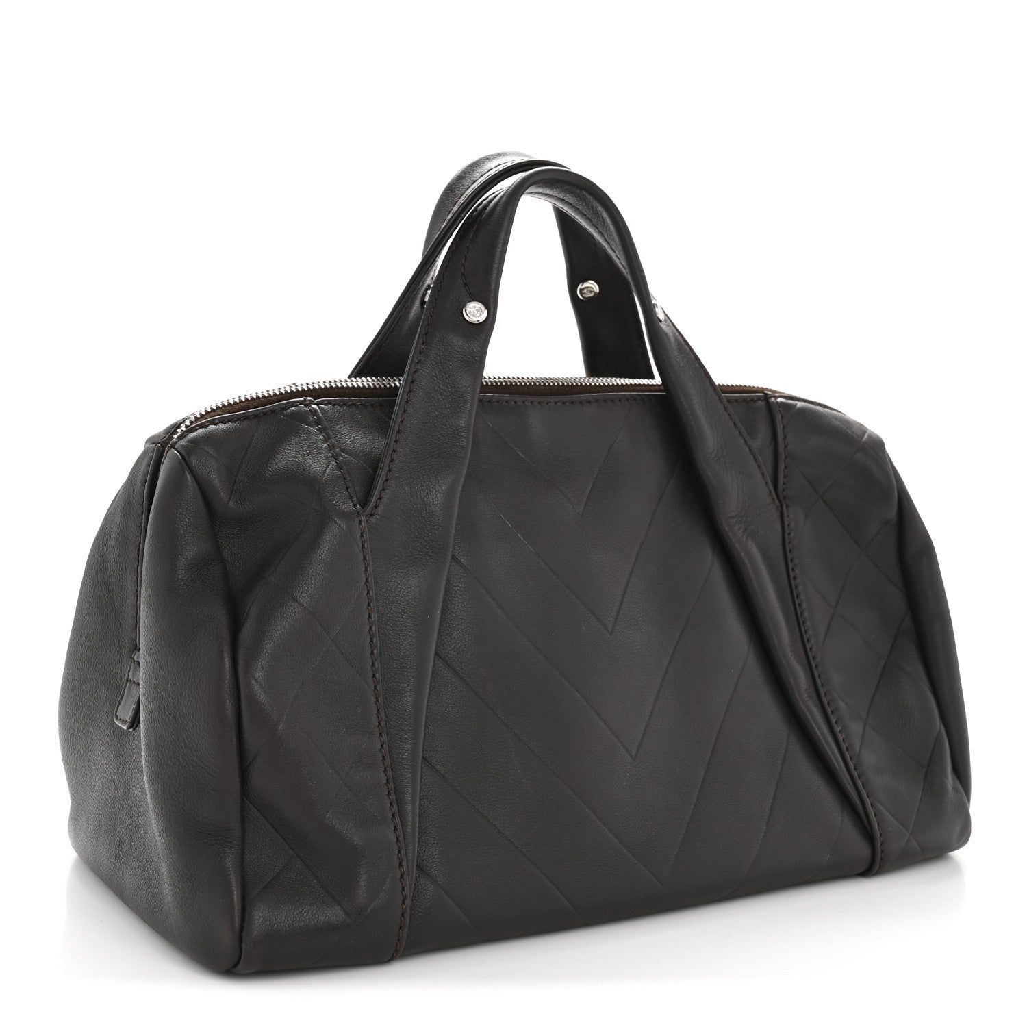 Chanel Calfskin Chevron CC All Day Long Boston Brown