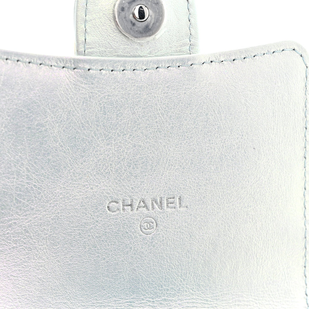 Chanel Iridescent Lambskin Quilted CC Phone Holder Blue