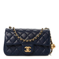 Chanel Lambskin Quilted Mini Pearl Crush Rectangular Flap Navy Blue