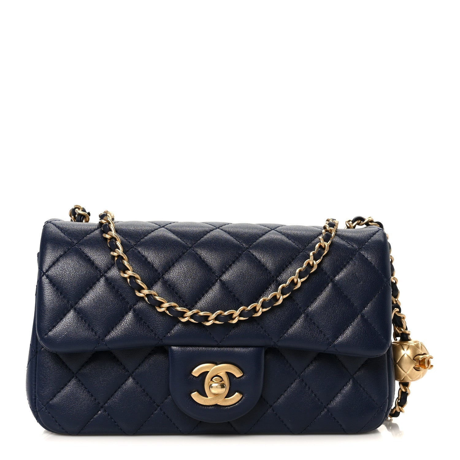 Chanel Lambskin Quilted Mini Pearl Crush Rectangular Flap Navy Blue