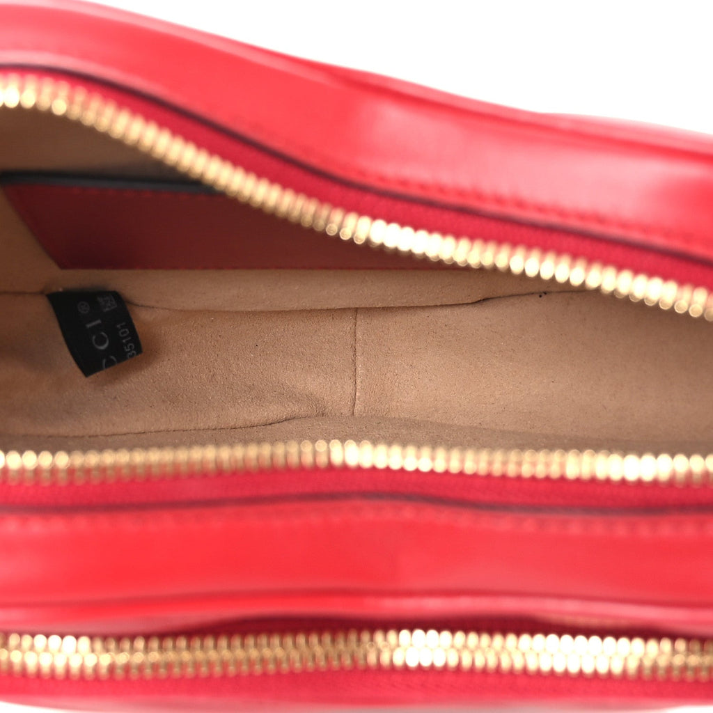 Gucci Calfskin Matelasse Diagonal Mini Interlocking G Heart Shoulder Bag Hibiscus Red