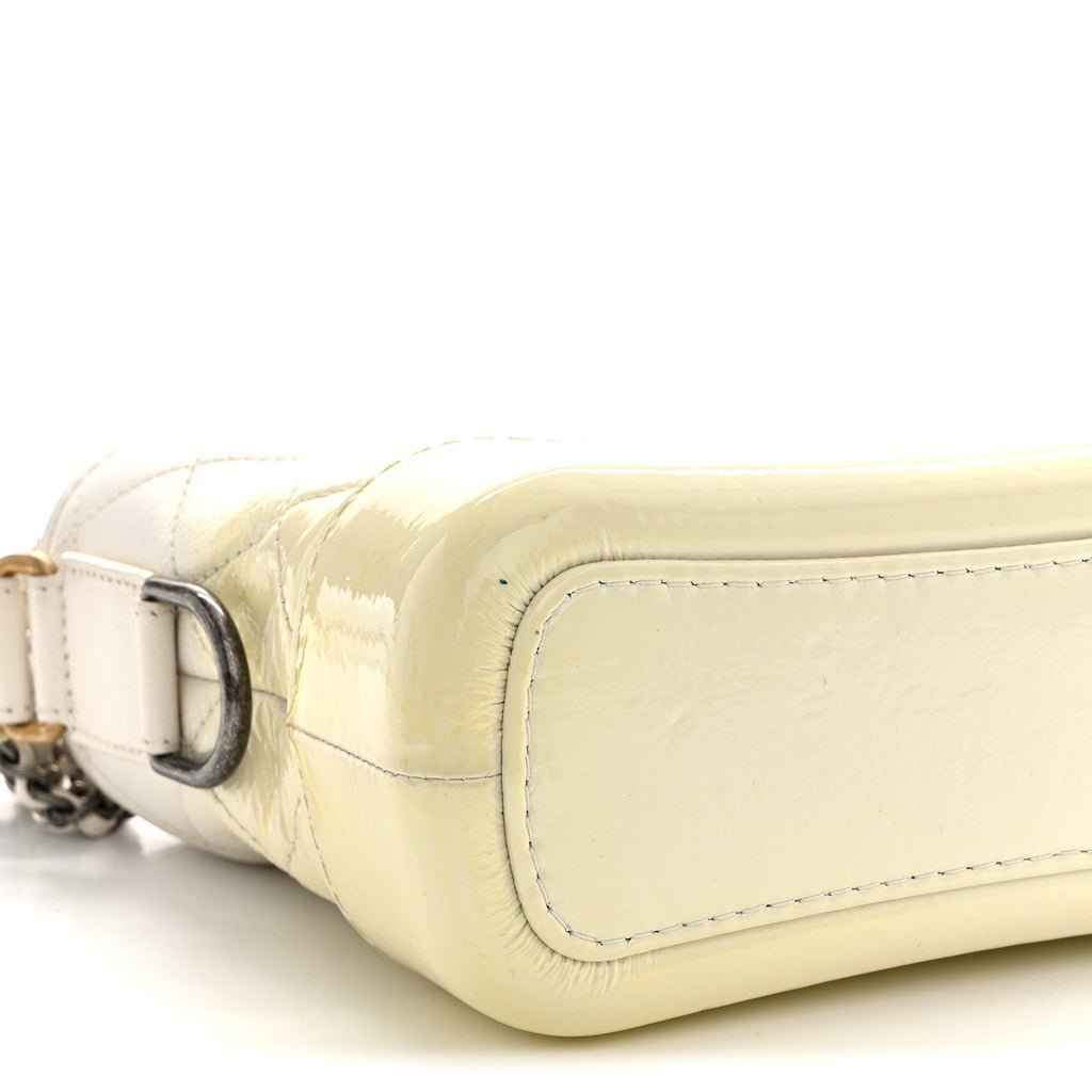 Chanel Patent Goatskin Quilted Small Gabrielle Hobo White