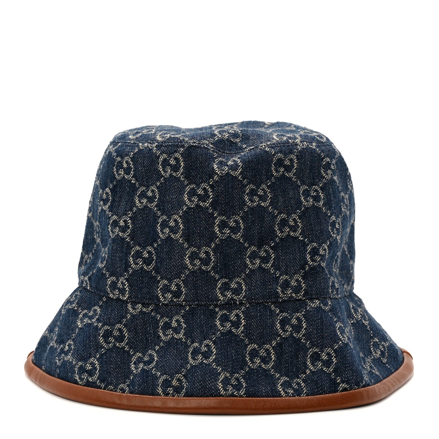 Gucci Washed Jacquard Denim Nappa GG Monogram Oscar Bucket Hat L Denim Cuir
