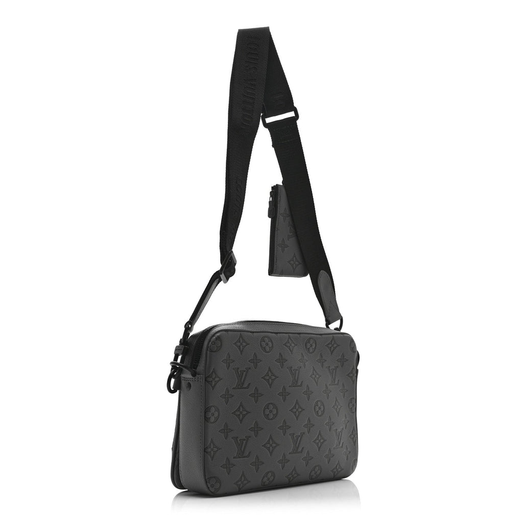 Louis Vuitton Calfskin Monogram Shadow Trio Messenger Anthracite Gray