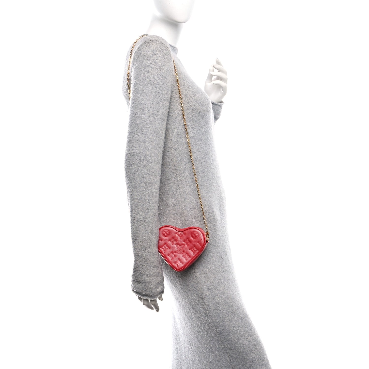 Louis Vuitton Lambskin Embossed Monogram Fall In Love Sac Coeur Heart Chain Bag Lipstick Red