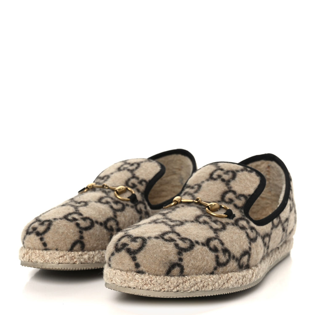 Gucci Covered Wool GG Monogram Mens Fria Horsebit Loafers 9 Beige Ebony Black Butterscotch