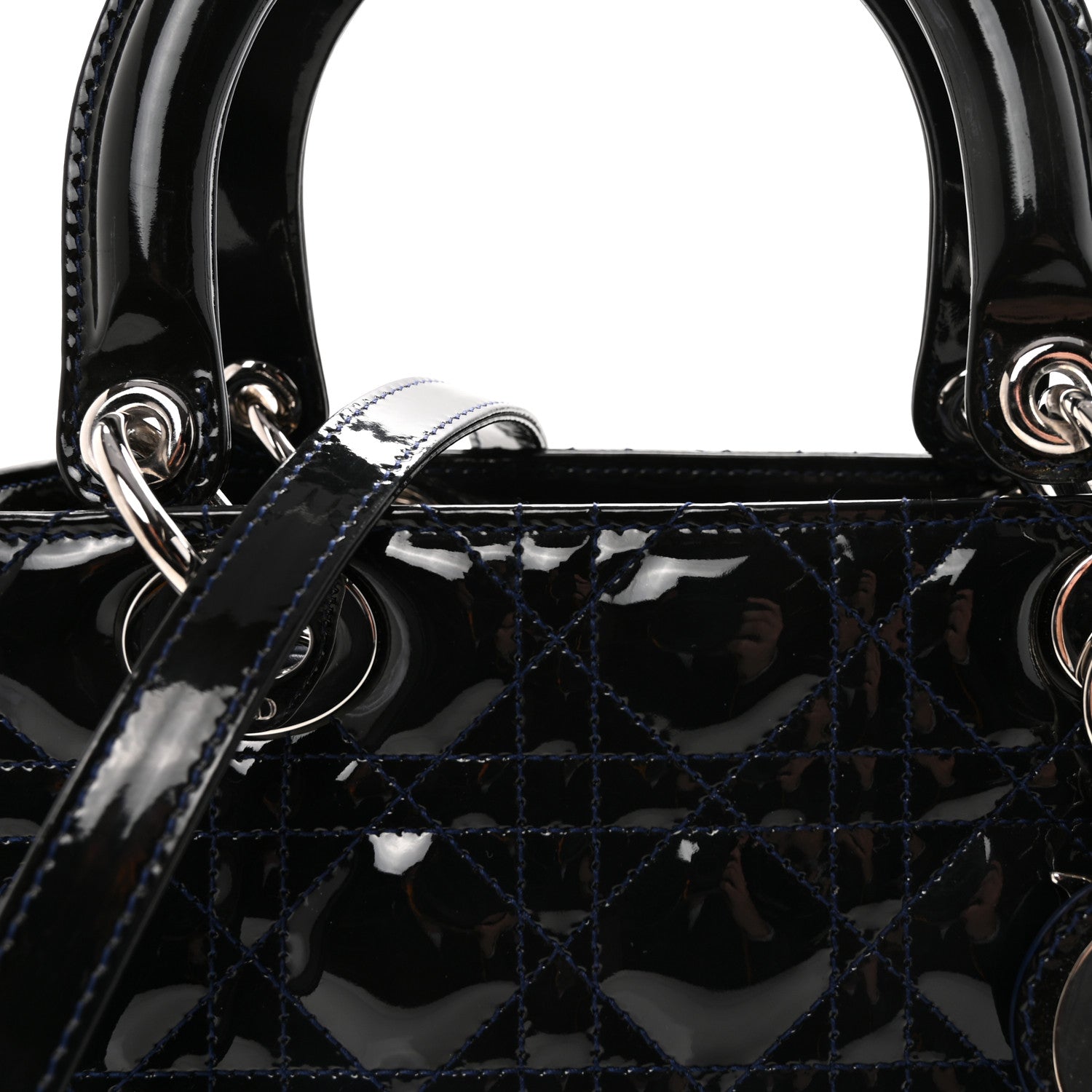 Christian Dior Patent Cannage Medium Lady Dior Navy Blue