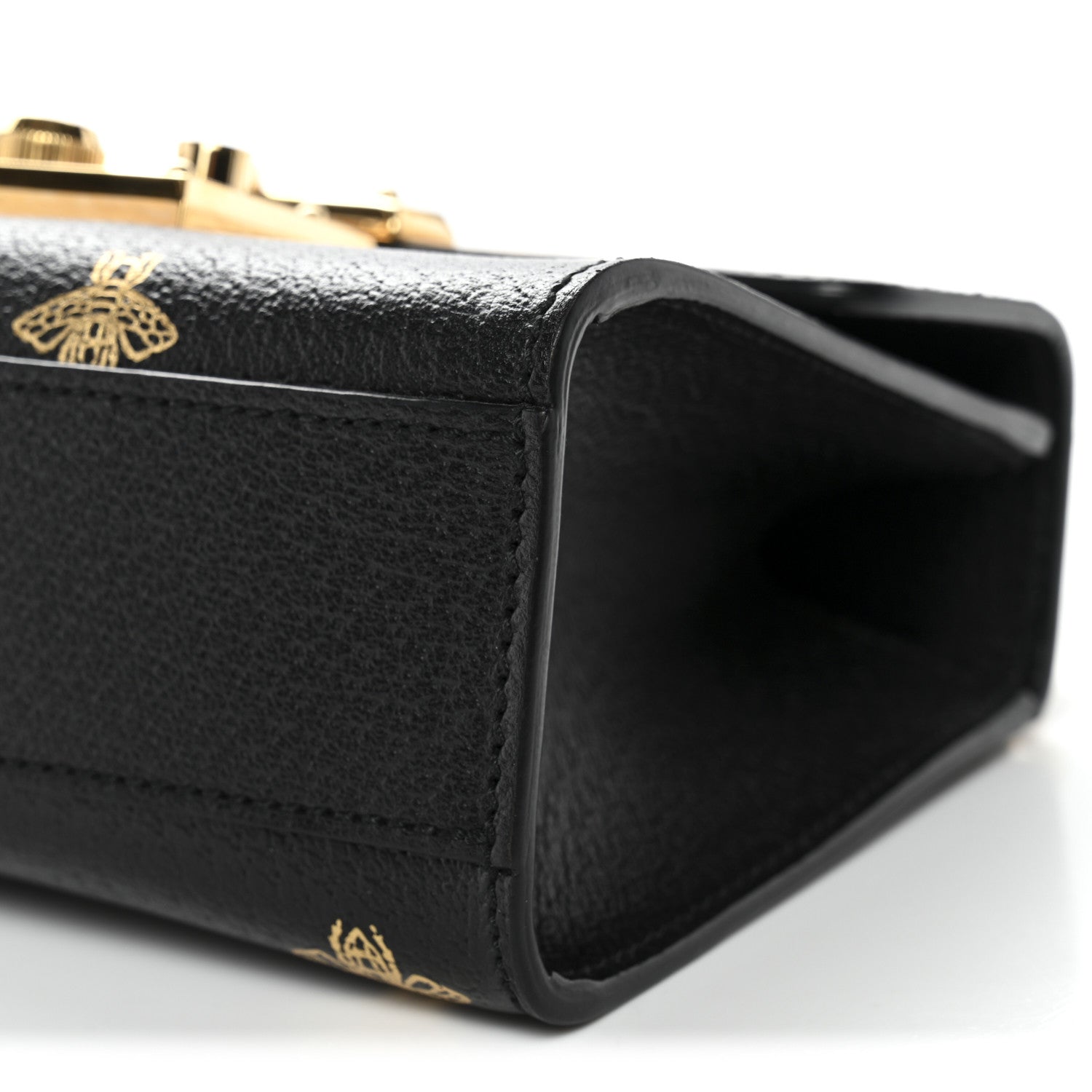 Gucci Grained Calfskin Bee Star Small Padlock Shoulder Bag Black