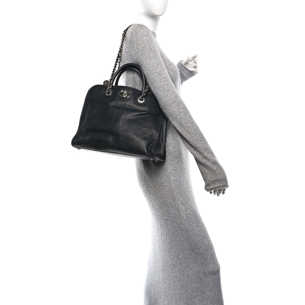 Chanel Calfskin Perforated Up In The Air Tote Black