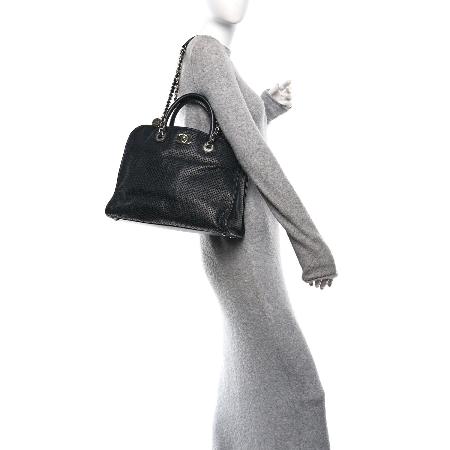 Chanel Calfskin Perforated Up In The Air Tote Black