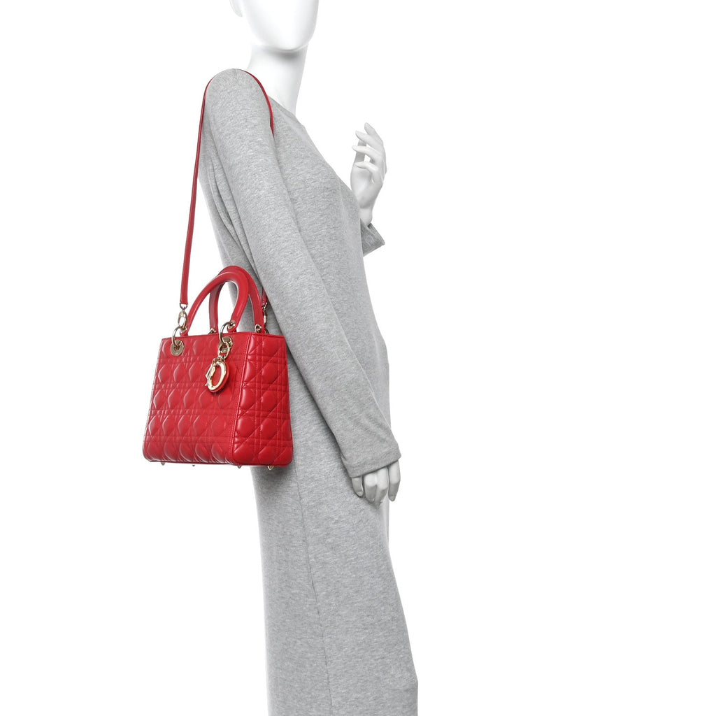 Christian Dior Lambskin Cannage Medium Lady Dior Red