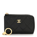 Caviar Quilted Zipped Key Holder Case Black