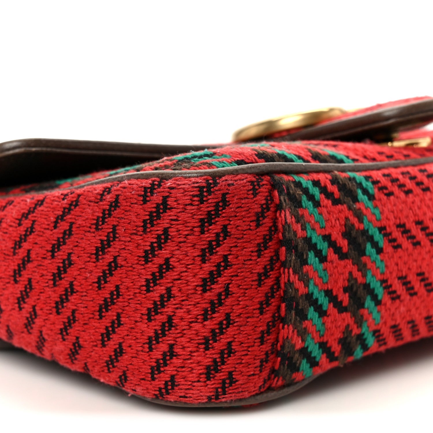 Gucci Wool Tweed Textured Dollar Calfskin Matelasse Diagonal Plaid Small GG Marmont Shoulder Bag Red Green Multicolor New Acero