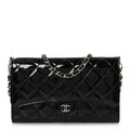 Chanel Patent Quilted Wallet On Removable Chain WOC Black