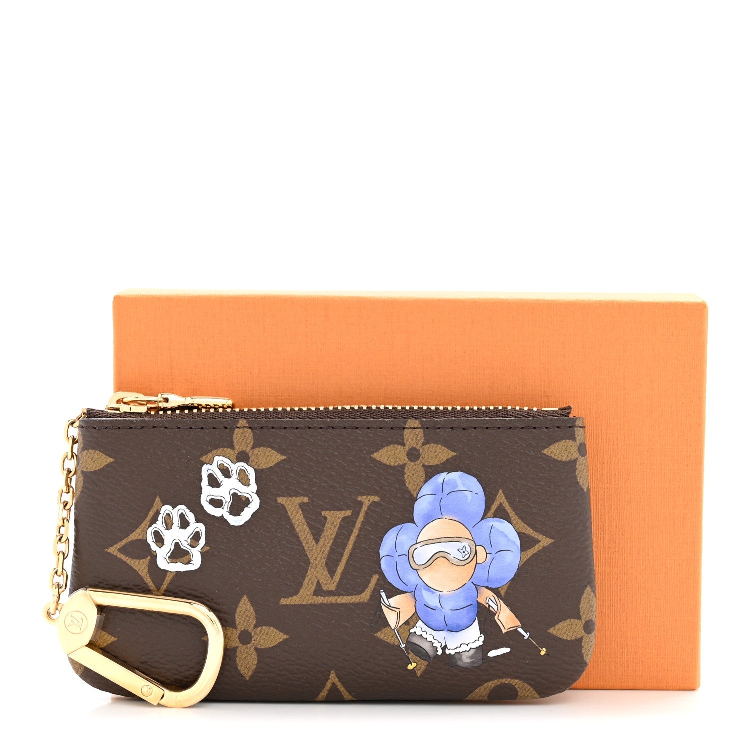 Louis Vuitton Monogram 2025 Christmas Animation Vivienne Paw Print Key Pouch Blue Frost