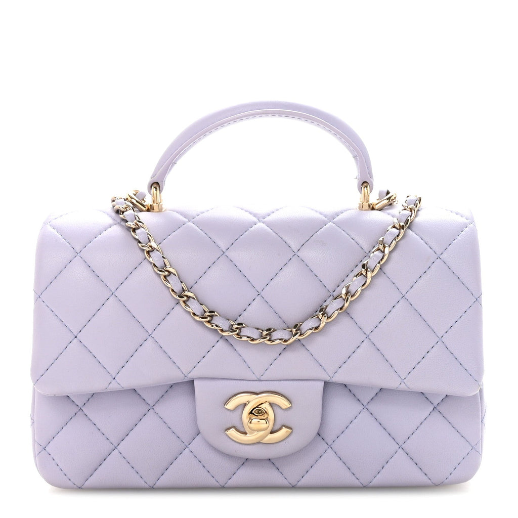 Chanel Lambskin Quilted Mini Top Handle Rectangular Flap Light Purple