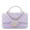 Chanel Lambskin Quilted Mini Top Handle Rectangular Flap Light Purple