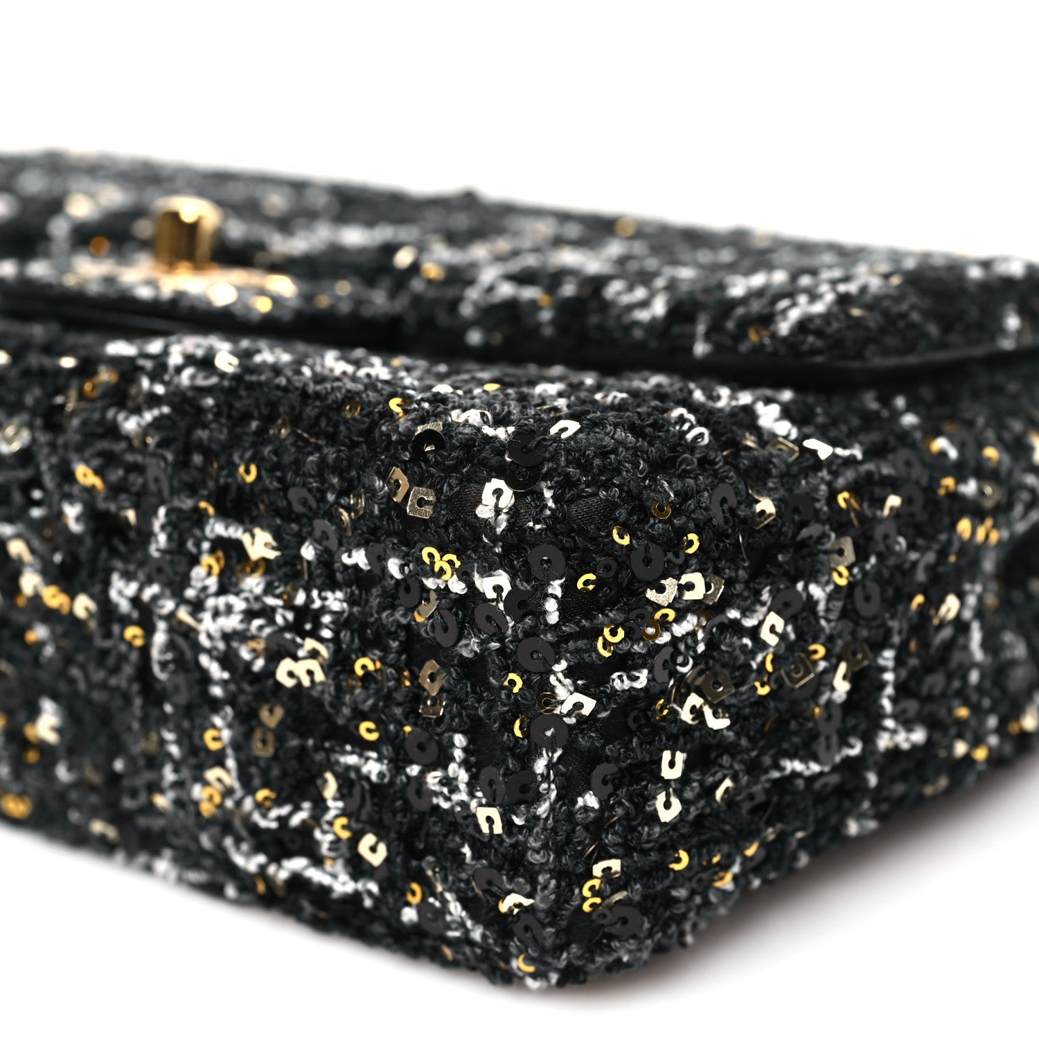 Chanel Tweed Sequin Small Single Flap Black Silvery Golden