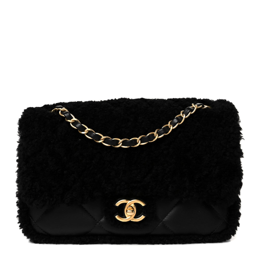 Chanel Shearling Lambskin Quilted Furry Coco Flap Black