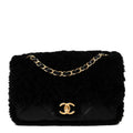 Chanel Shearling Lambskin Quilted Furry Coco Flap Black