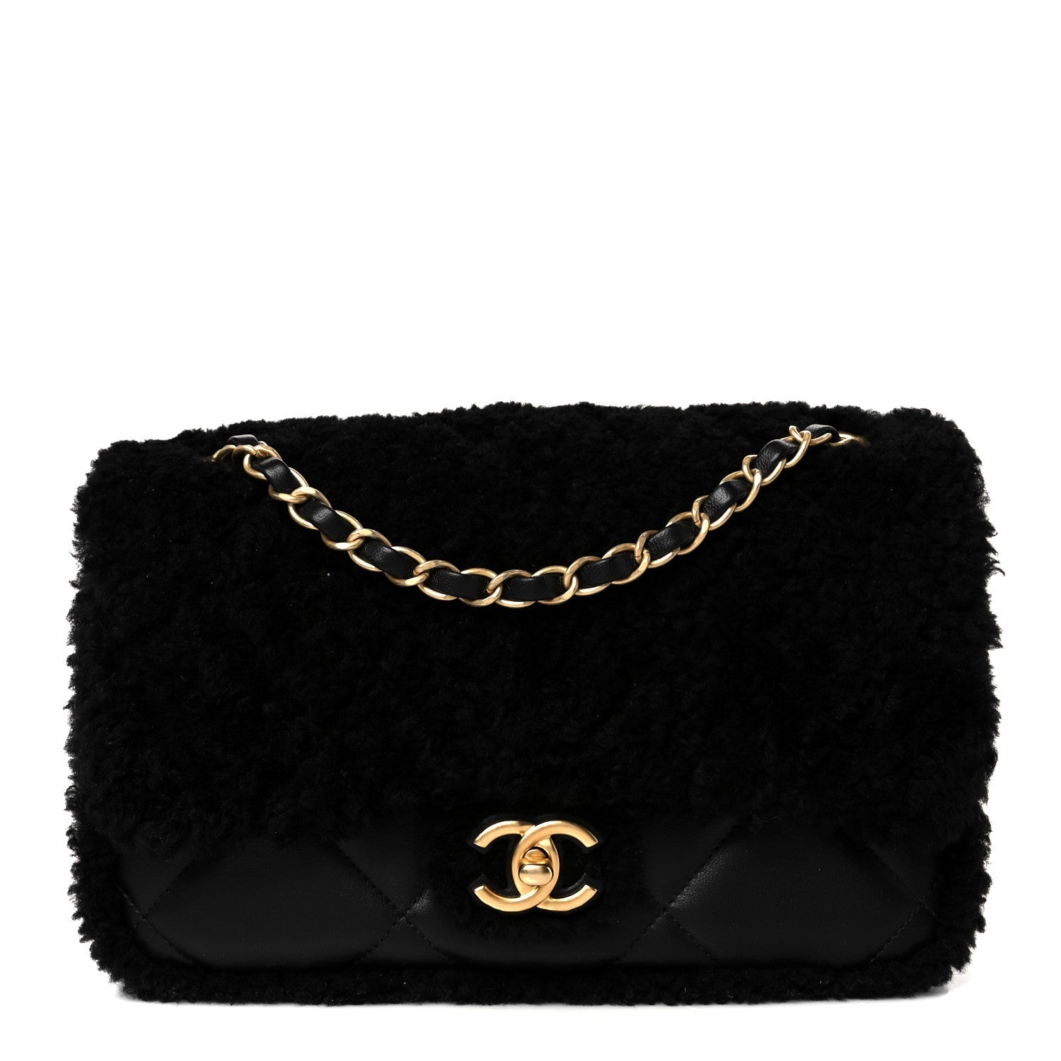 Chanel Shearling Lambskin Quilted Furry Coco Flap Black