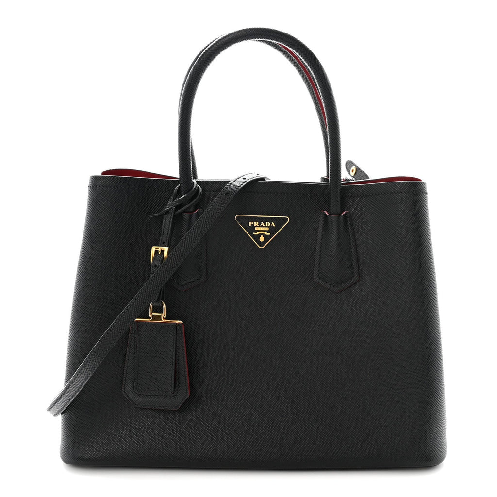 Prada Saffiano Cuir Medium Double Bag Black Fuoco