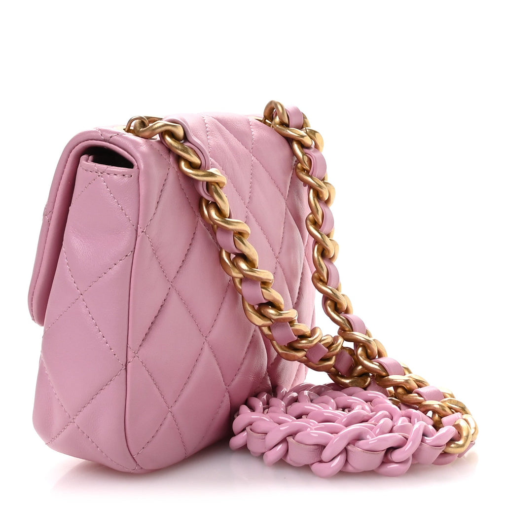 Chanel Lambskin Quilted Mini Lacquered Chain Flap Pink