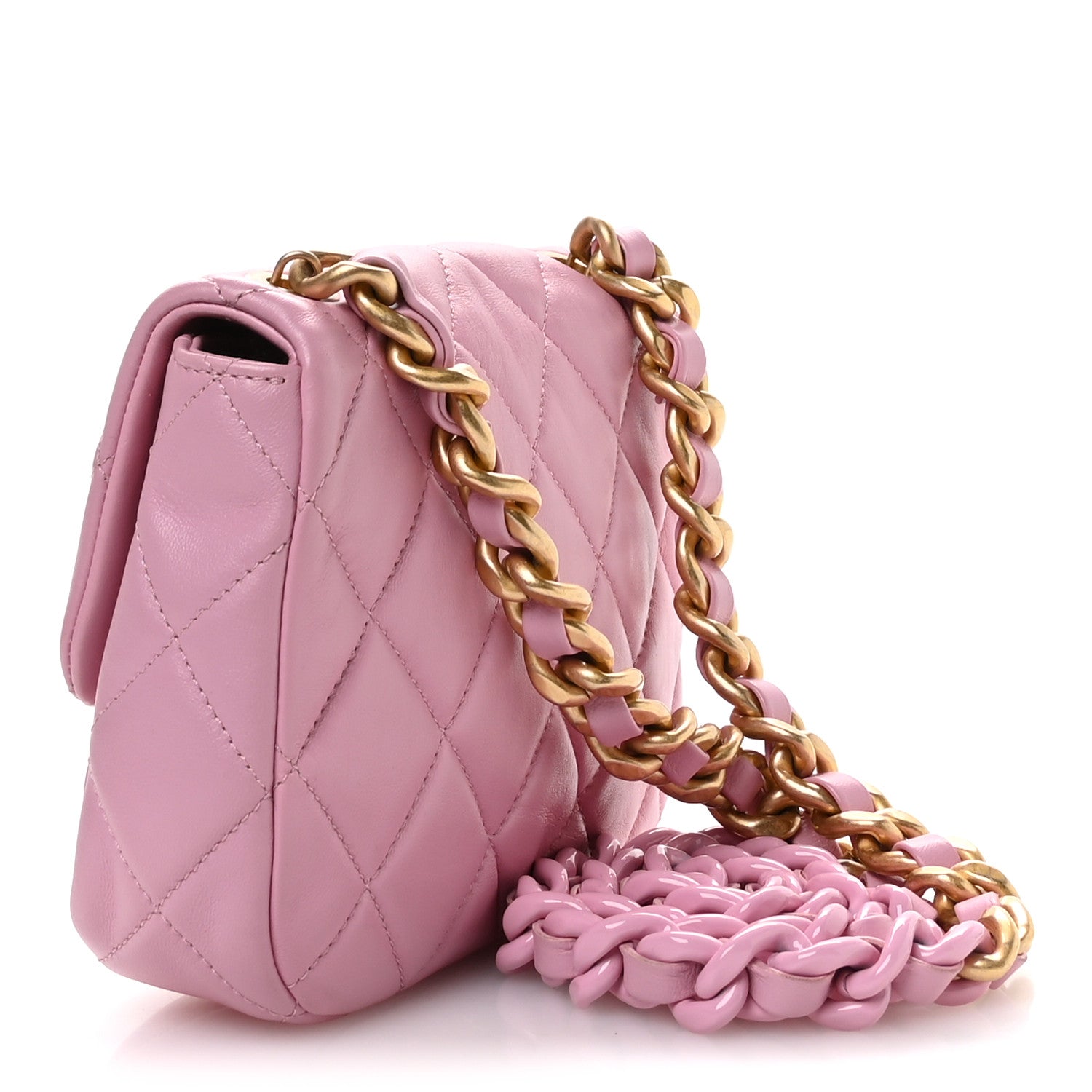 Chanel Lambskin Quilted Mini Lacquered Chain Flap Pink