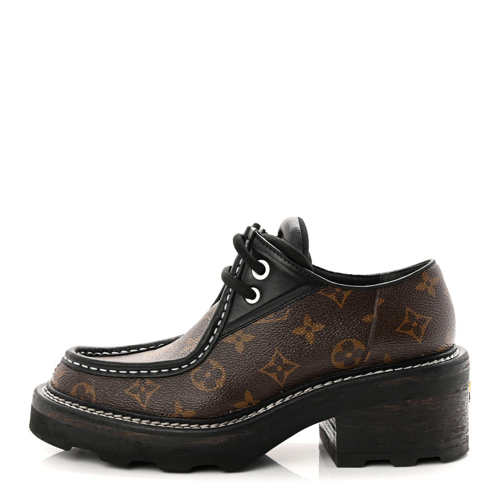 Louis Vuitton Monogram Calfskin Beaubourg Platform Derby Shoes 37.5 Brown
