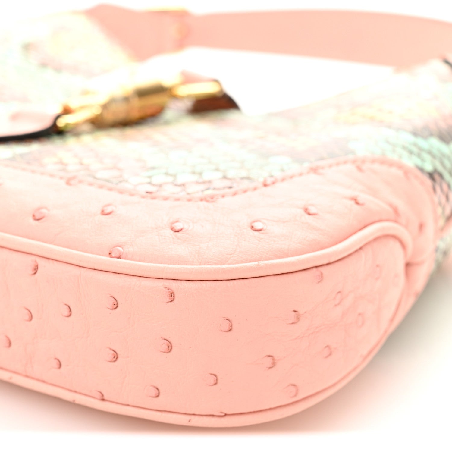Gucci Snakeskin Ostrich Calfskin Small Jackie 1961 Hobo Pink Multicolor