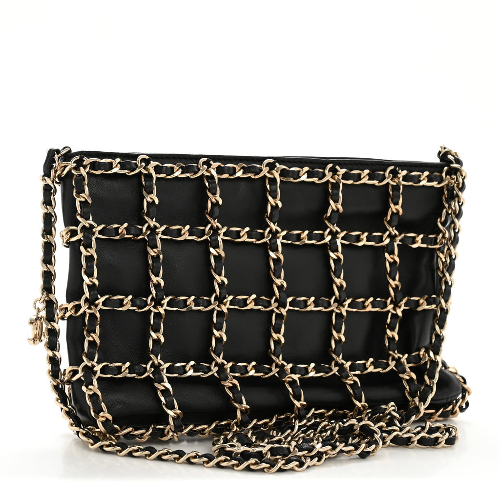 Chanel Lambskin Chain Frame Shoulder Bag Black