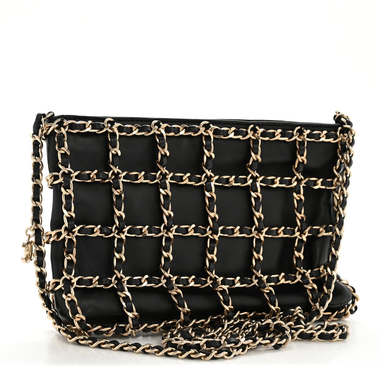 Chanel Lambskin Chain Frame Shoulder Bag Black