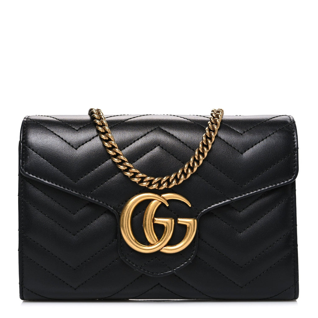 Gucci Calfskin Matelasse GG Marmont Chain Wallet Black