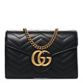 Gucci Calfskin Matelasse GG Marmont Chain Wallet Black