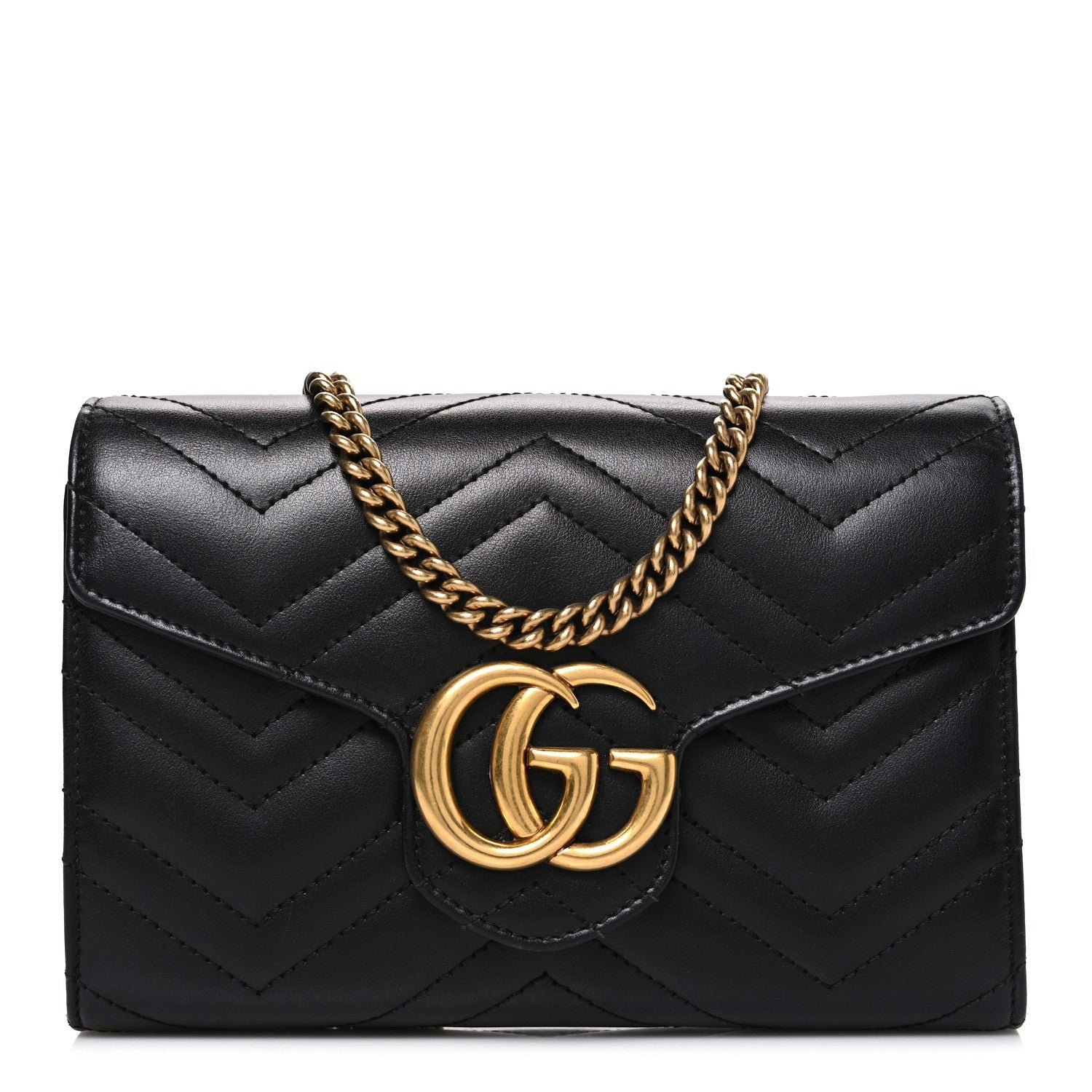 Gucci Calfskin Matelasse GG Marmont Chain Wallet Black