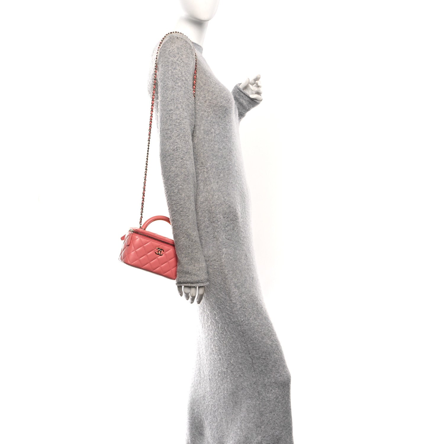 Chanel Lambskin Quilted Small Charming Top Handle Vanity Case With Chain Pink